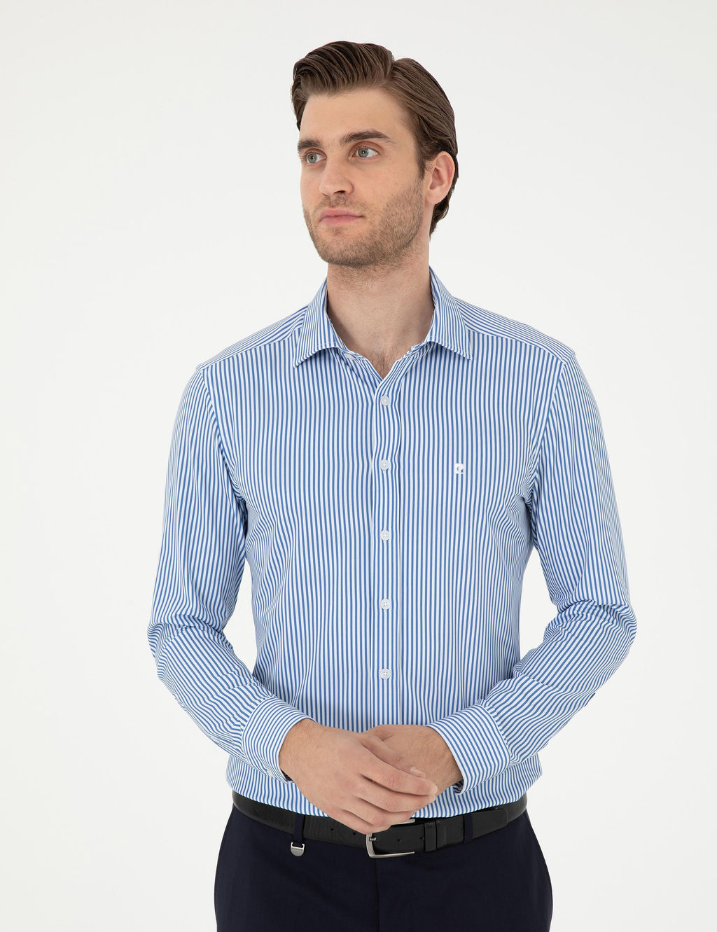 Mavi _izgili Ex. Slim Fit Uzun Kollu G_mlek