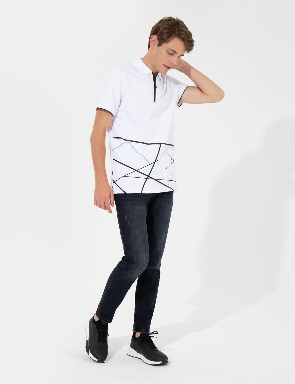 Beyaz Slim Fit Fermuarl_ Polo Yaka Ti__rt