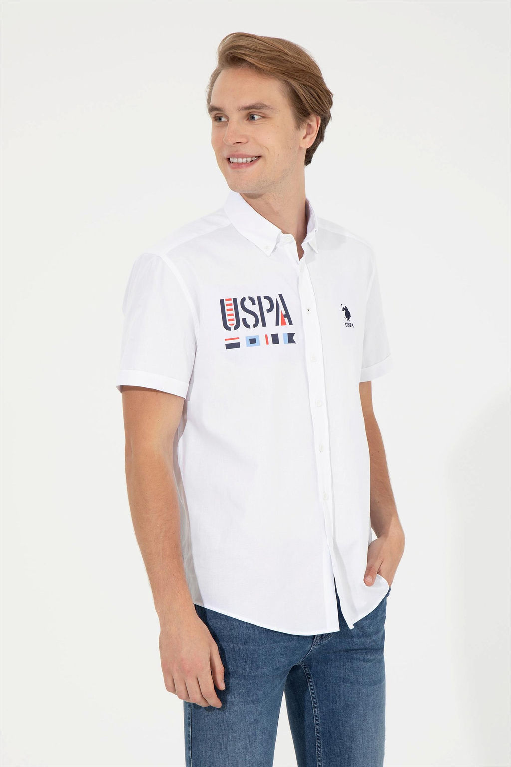 Мужская белая рубашка с коротким рукавом - U.s. polo assn фото 4