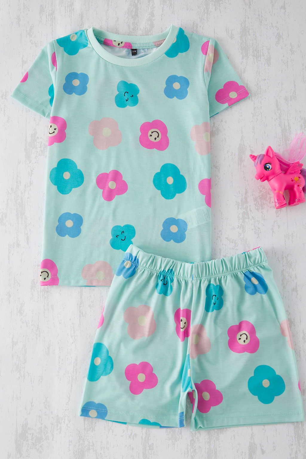 Pembe-Mint 4lu K?z Cocuk Cicek Desenli K?sa Kol T-Shirt-Sort Pijama Tak?m? TKDSS25PT00020 - Trendyolmilla фото 5