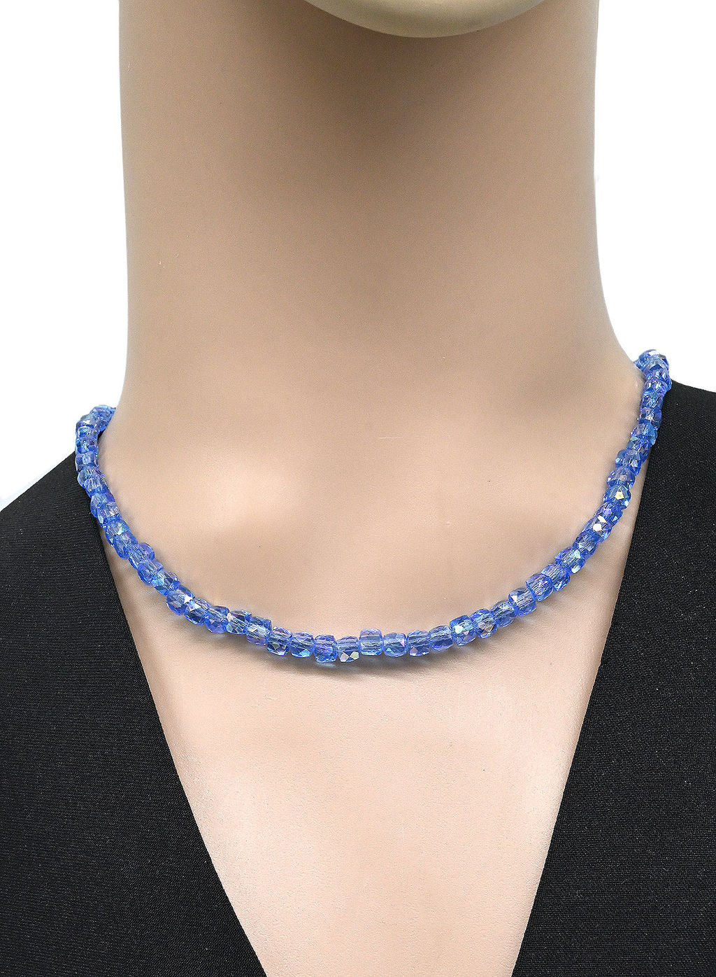 Чокер на шею из циркона кубик с гранями 4мм цв.васильковый хамелеон, 38см