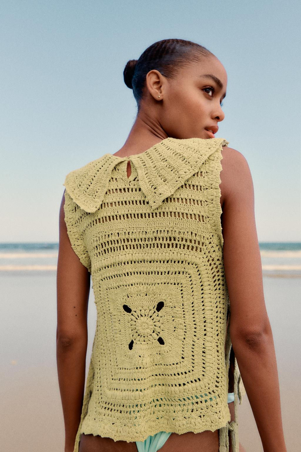 CROCHET KNIT TOP WITH SIDE TIES - Zara фото 5