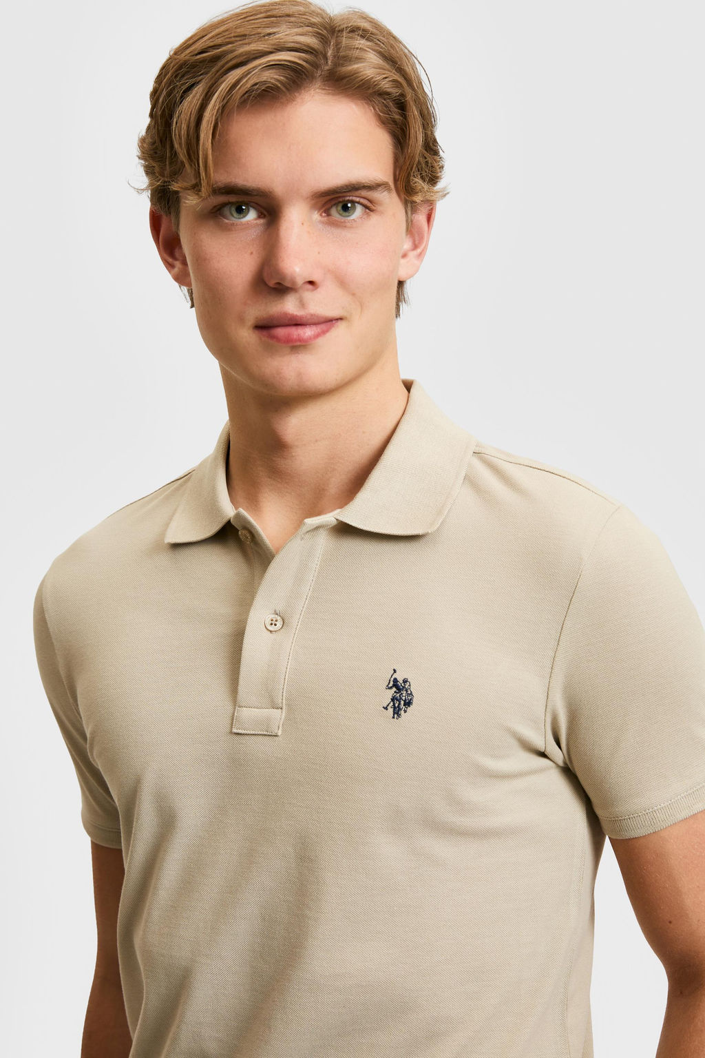 Erkek Slim Fit Polo Yaka A__k Haki Basic Ti__rt