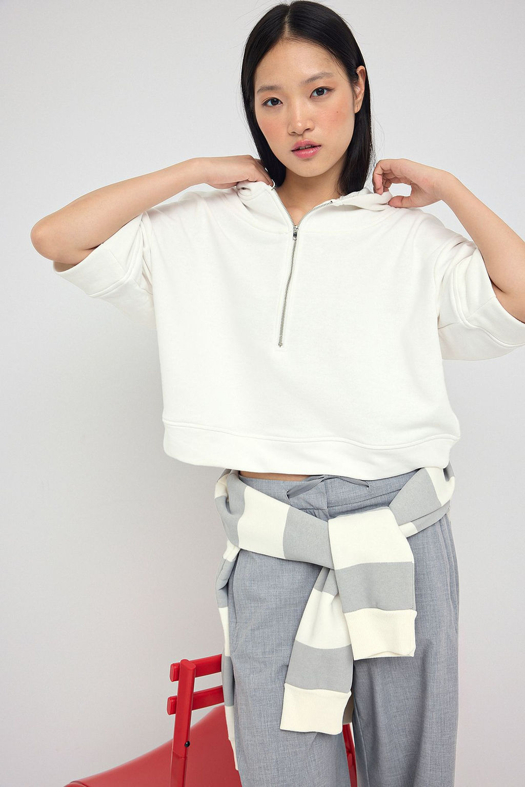 Teen Ekru Kapusonlu Fermuar Detayl? Truvakar Kol Kal?n Orme Sweatshirt TWOAW26SW00024 - Trendyolmilla фото 8