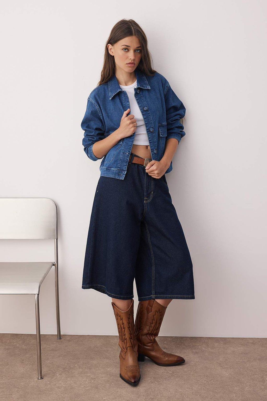 Koyu Mavi Gomlek Yaka Cep Detayl? Comfort Denim Ceket TWOAW26CE00007 - Trendyolmilla фото 2