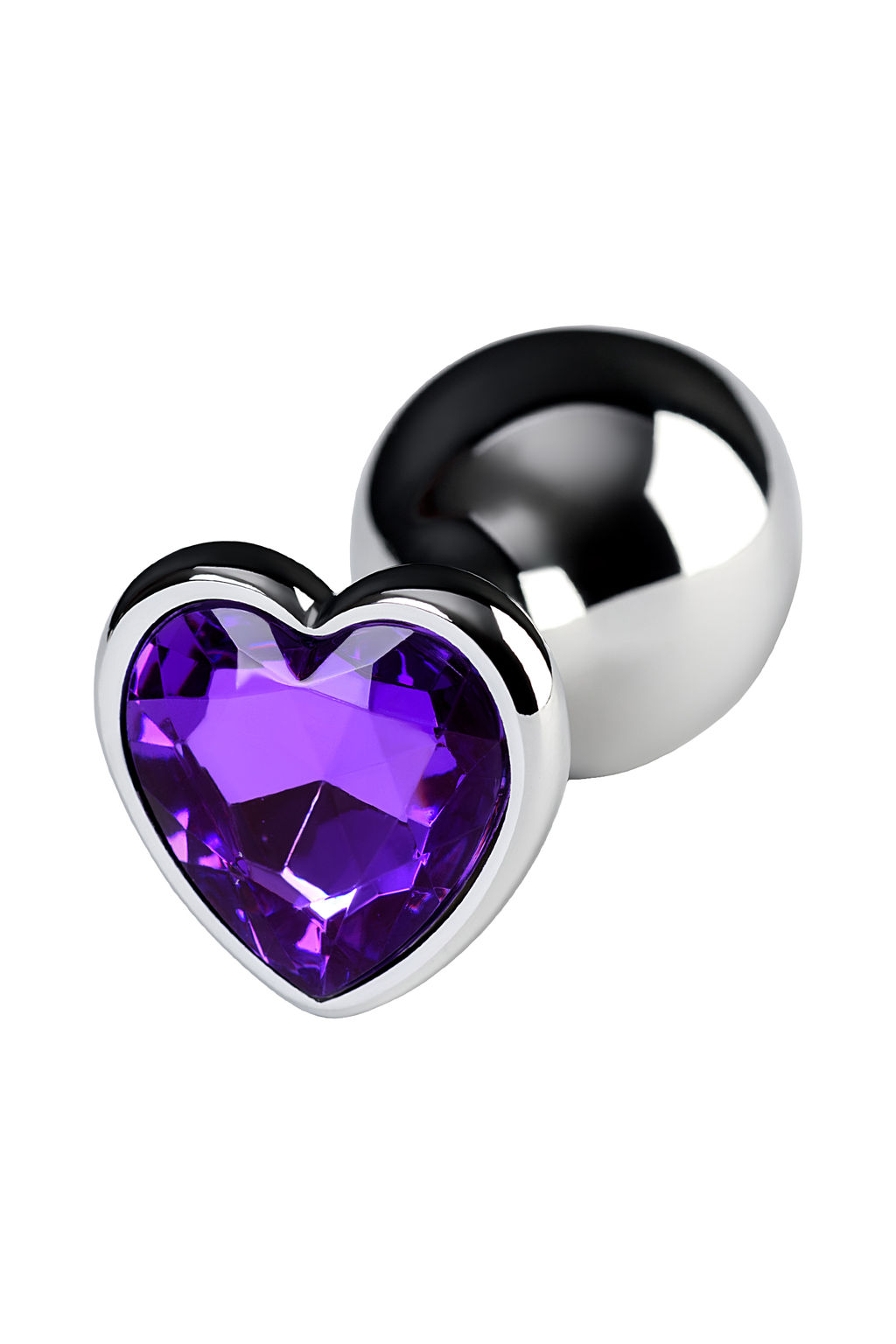 Анальная втулка Metal by TOYFA, металл, серебряная, с фиолетовым кристаллом, 8 см, 3 см, 165 г  фото 3
