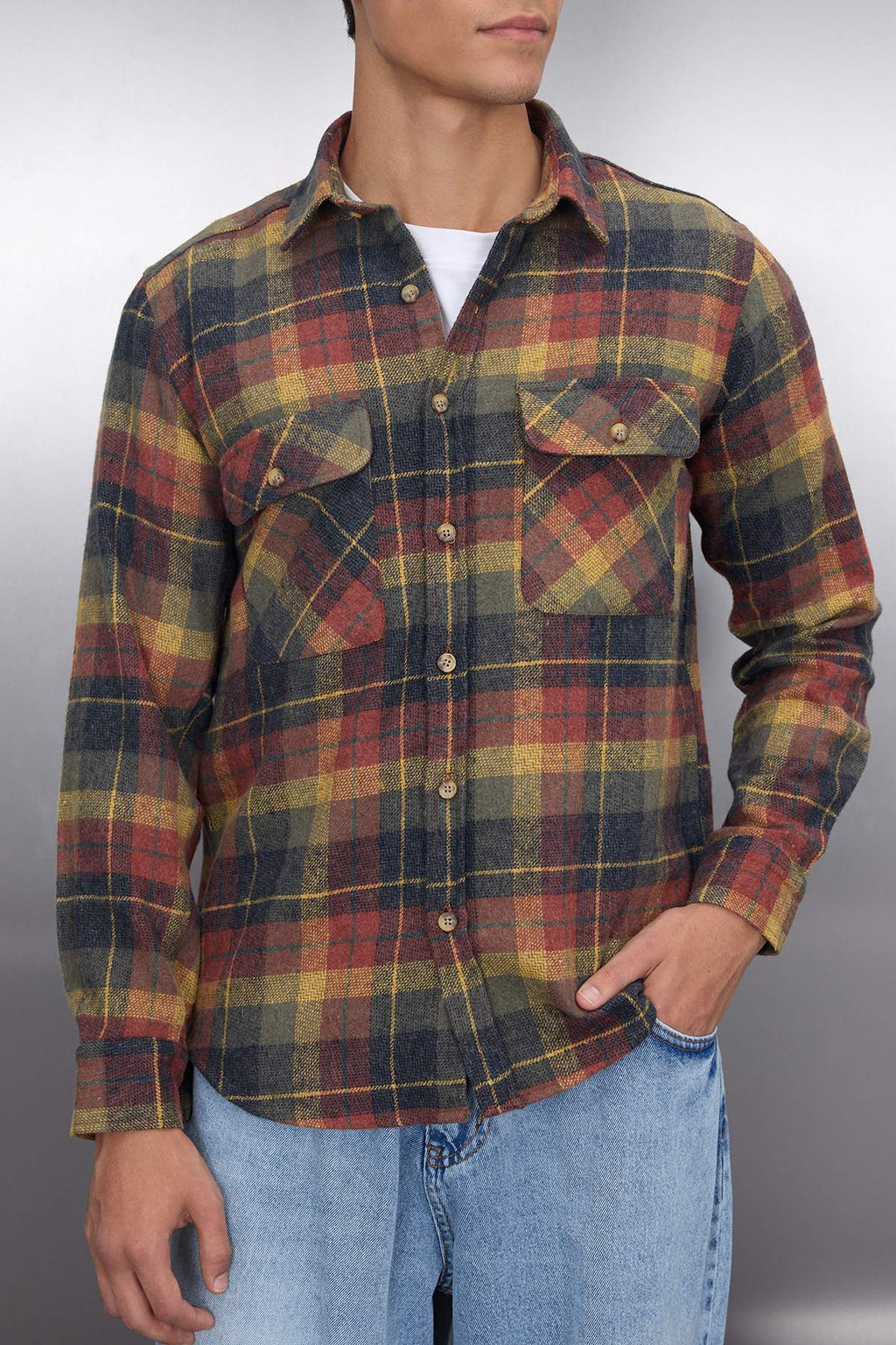 TRENDYOL MAN Bordo Cift Cep Kapakl? Regular Fit K?sl?k Oduncu Kareli Gomlek TMNAW21GO0031 - Trendyolmilla фото 3