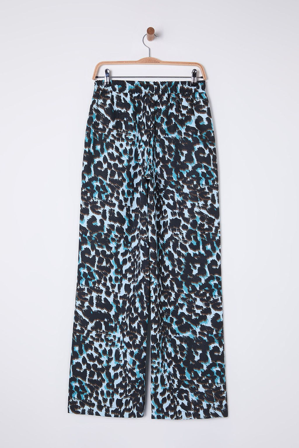 Mavi Beli Lastikli Wide Leg/Genis Paca Leopar Desenli Dokuma Pantolon TWOSS25PL00005