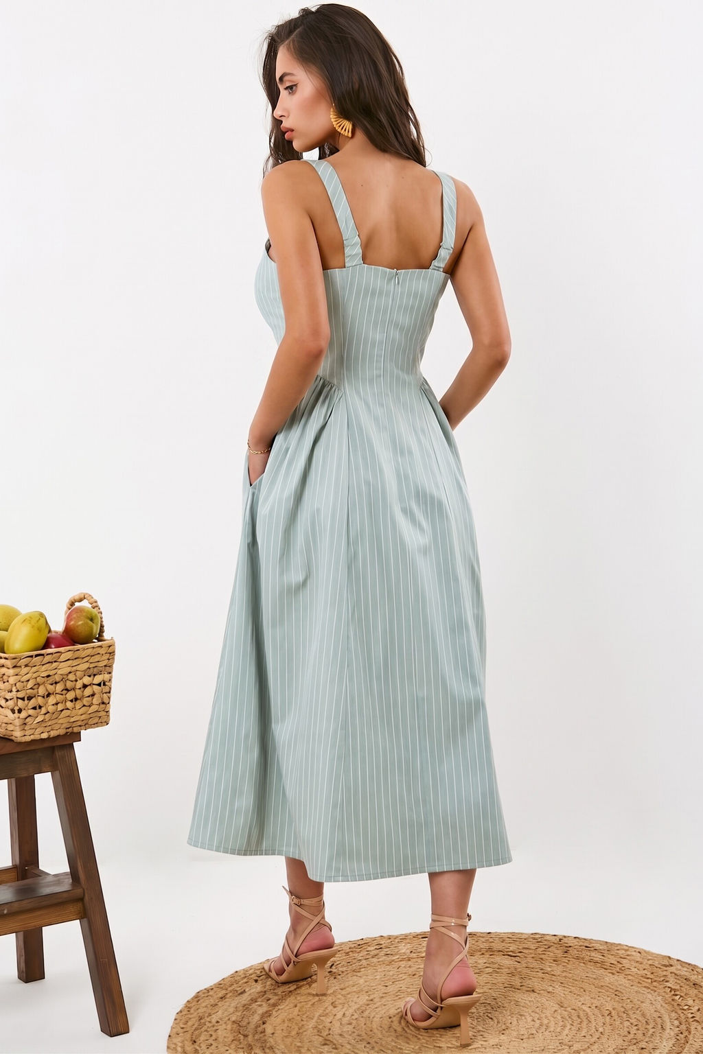 Сарафан хлопковый в полоску светло-зеленый