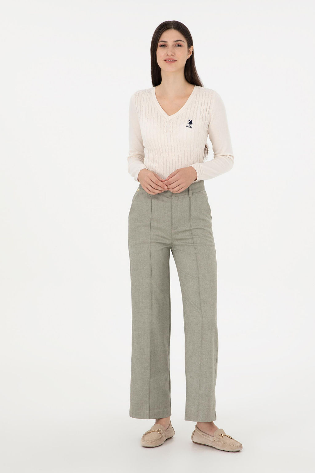 Kad_n Haki Straight Fit Kanvas Pantolon