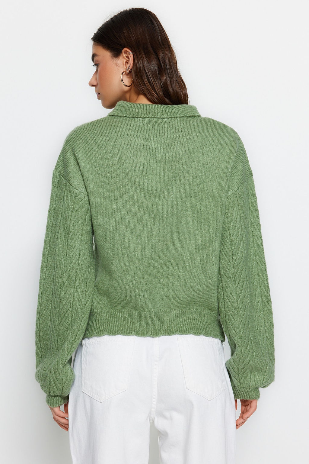 Turuncu Genis Kal?p Yumusak Dokulu Sac Orgulu Triko Kazak TWOAW22KZ1620 - Trendyolmilla фото 12