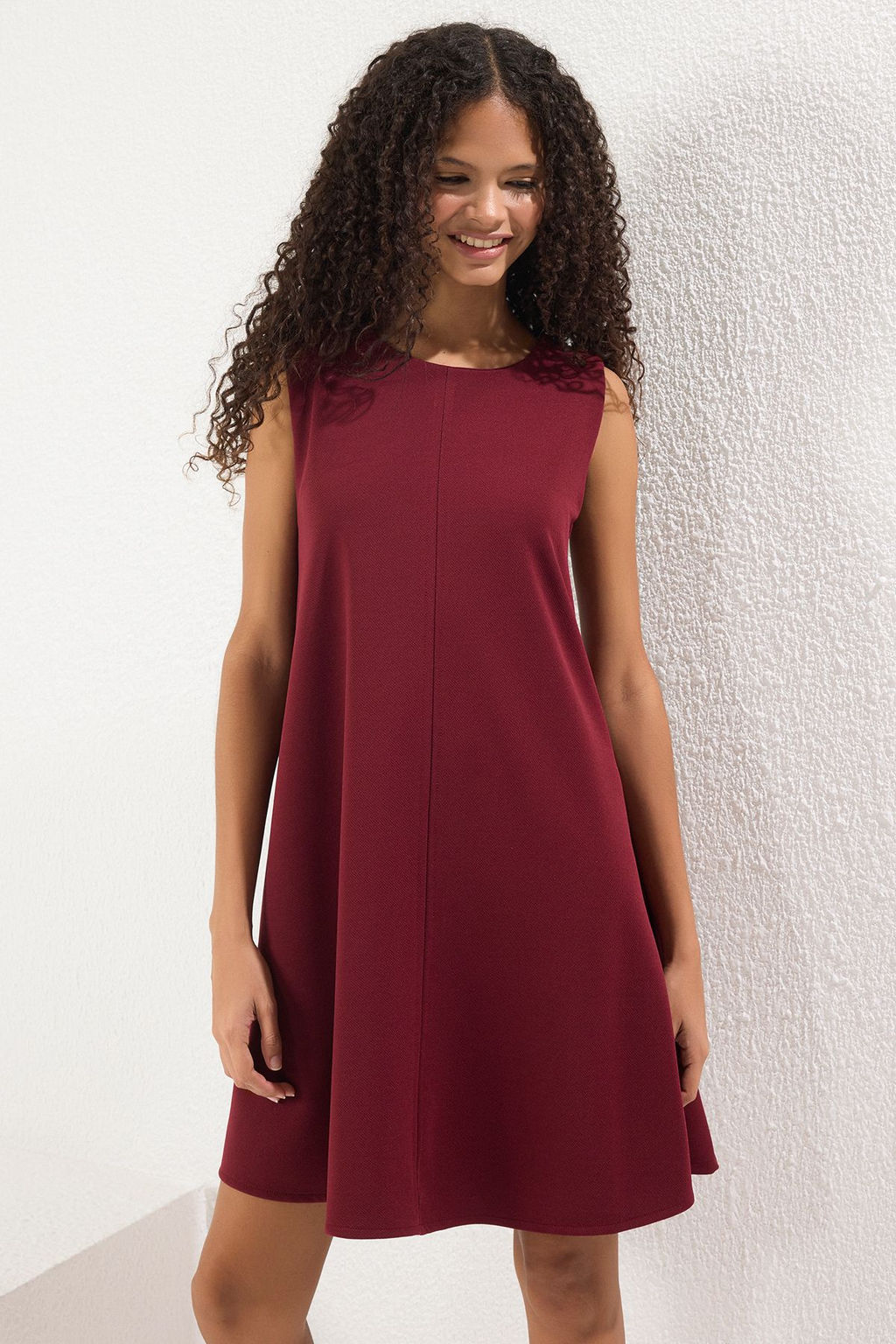 Bordo S?f?r Kol Bisiklet Yaka A-line/Can Ac?lan Mini Orme Elbise TWOSS25EL00695 - Trendyolmilla фото 2