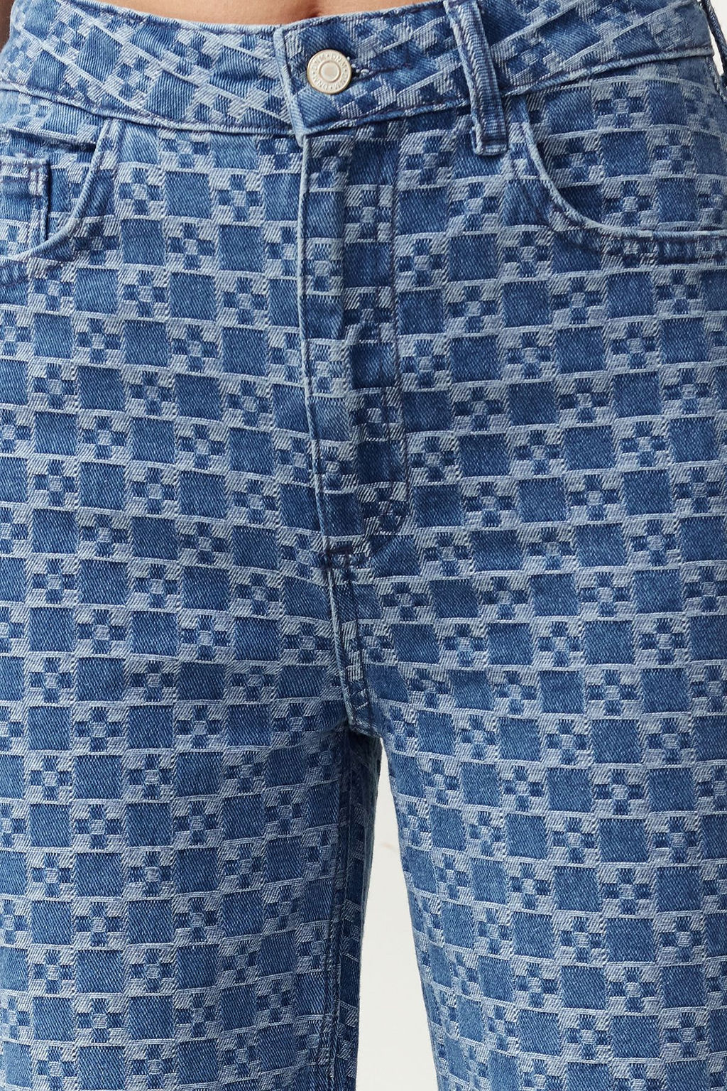 Siyah Desenli Yuksek Bel Wide Leg Jeans TWOSS24JE00278 - Trendyolmilla фото 11