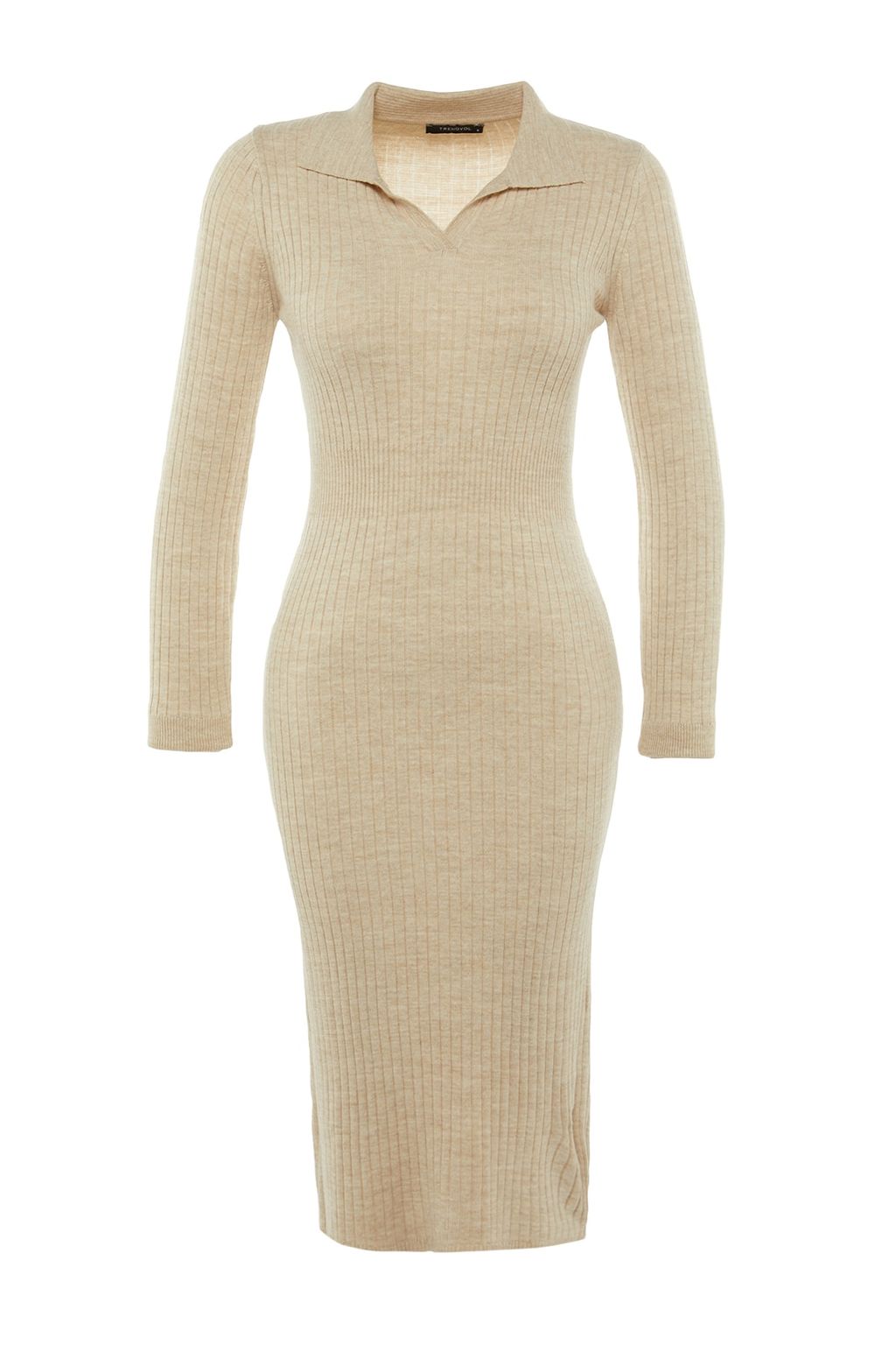 TRENDYOLMILLA Siyah Midi Triko Polo Yaka Elbise TWOAW22EL1376  фото 21