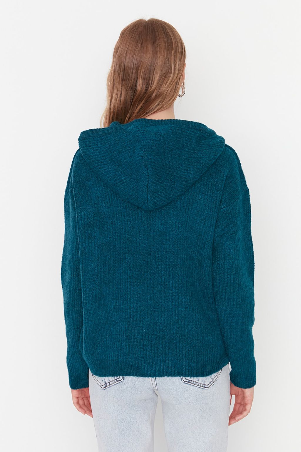 Yesil Yumusak Dokulu Kapusonlu Triko Kazak TWOAW21KZ0410 - Trendyolmilla фото 5