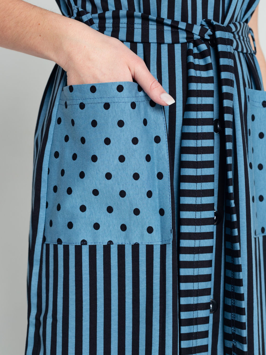 Халат женский кулирка на пуговицах "БЬЯНКА" ПОЛОСА ИНДИГО