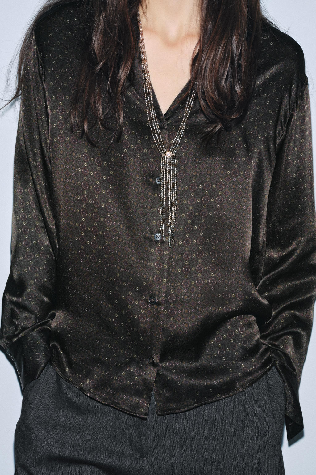 ZW COLLECTION SILK PYJAMA SHIRT - Zara фото 7