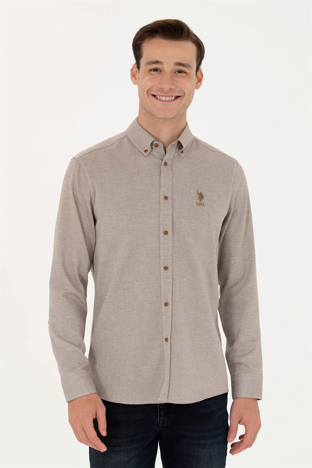 U. S. Polo Assn / Мужская рубашка с длинным рукавом кокосового цвета - U.s. polo assn фото 9