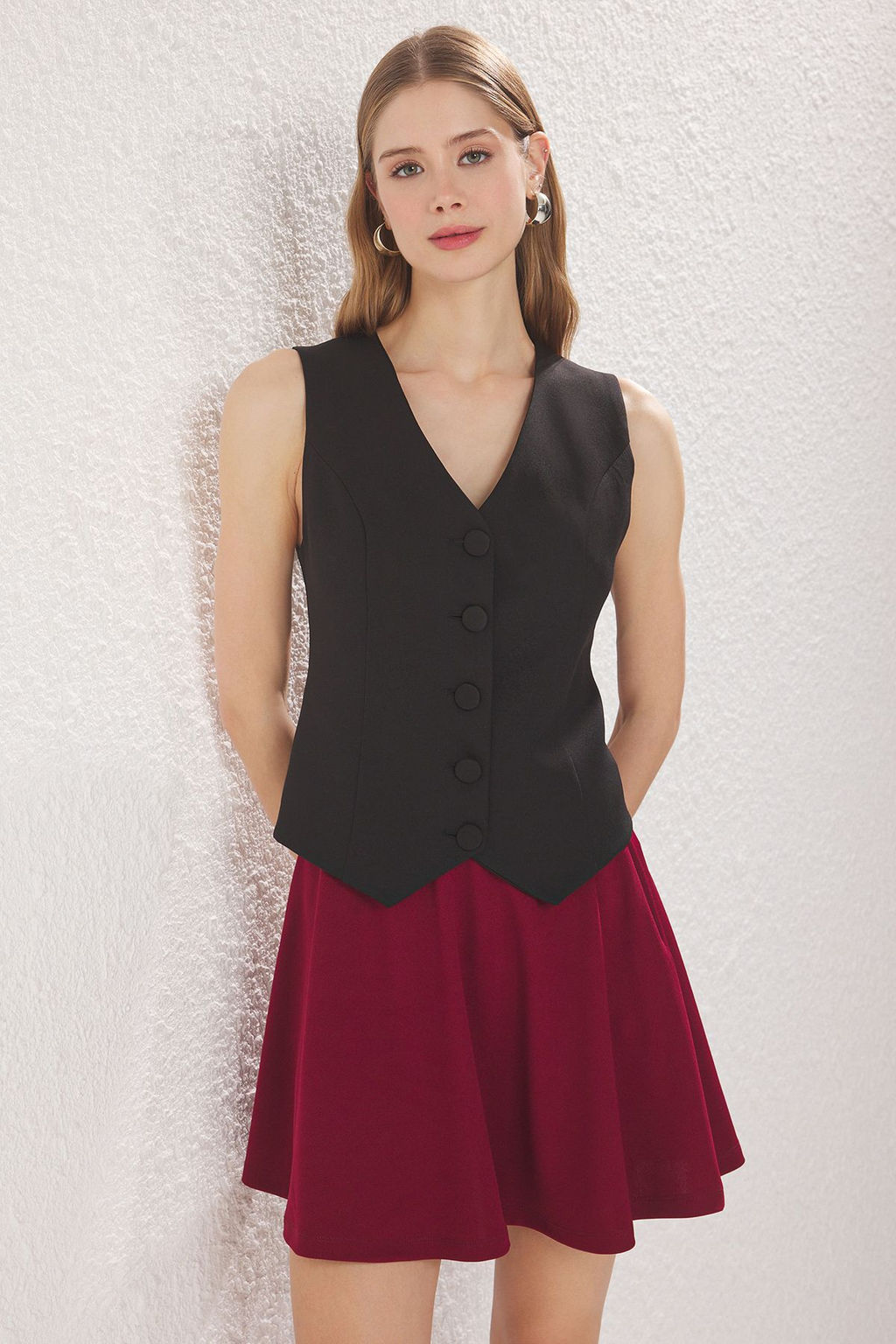 TRENDYOLMILLA Siyah Scuba Krep Skater Yuksek Bel Esnek Orme Etek TWOAW24ET00343 фото 2