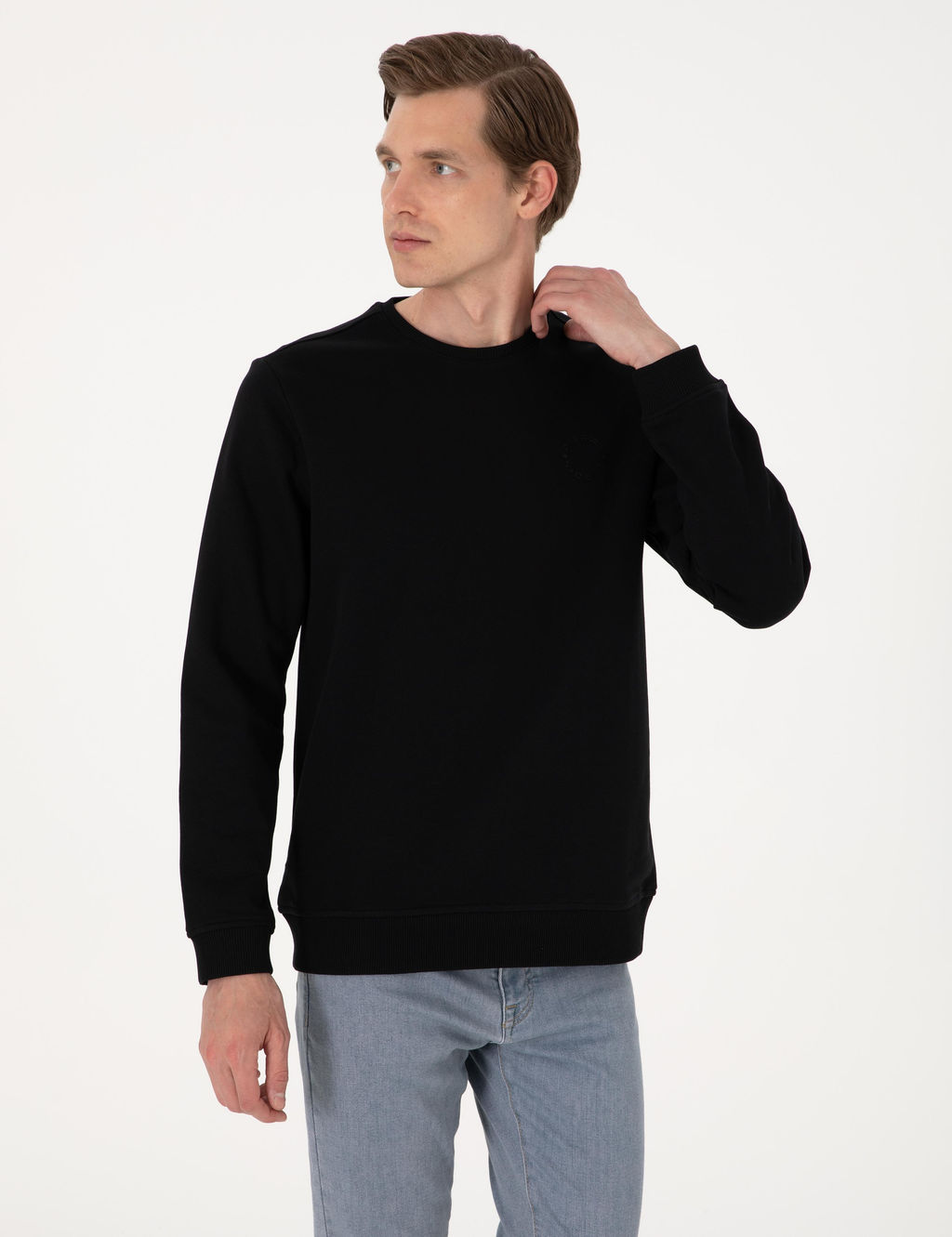 Siyah 3 _plik Regular Fit Bisiklet Yaka Basic Sweatshirt