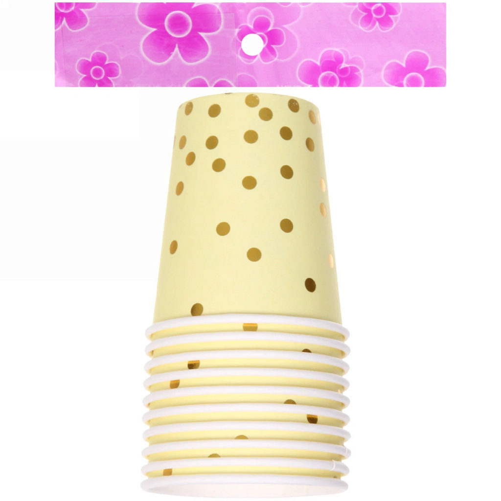 Цена за 6 шт. Стакан бумажный 0,2л в наборе 10 шт "Конфетти" желтый