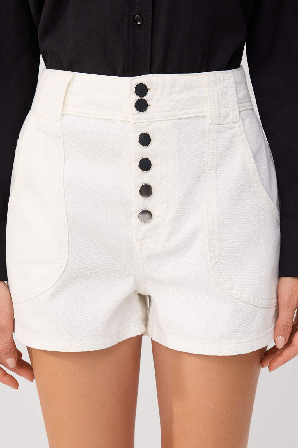 Beyaz D__me Detayl_ Y_ksek Bel Mini Denim _ort TWOSS26SR00215