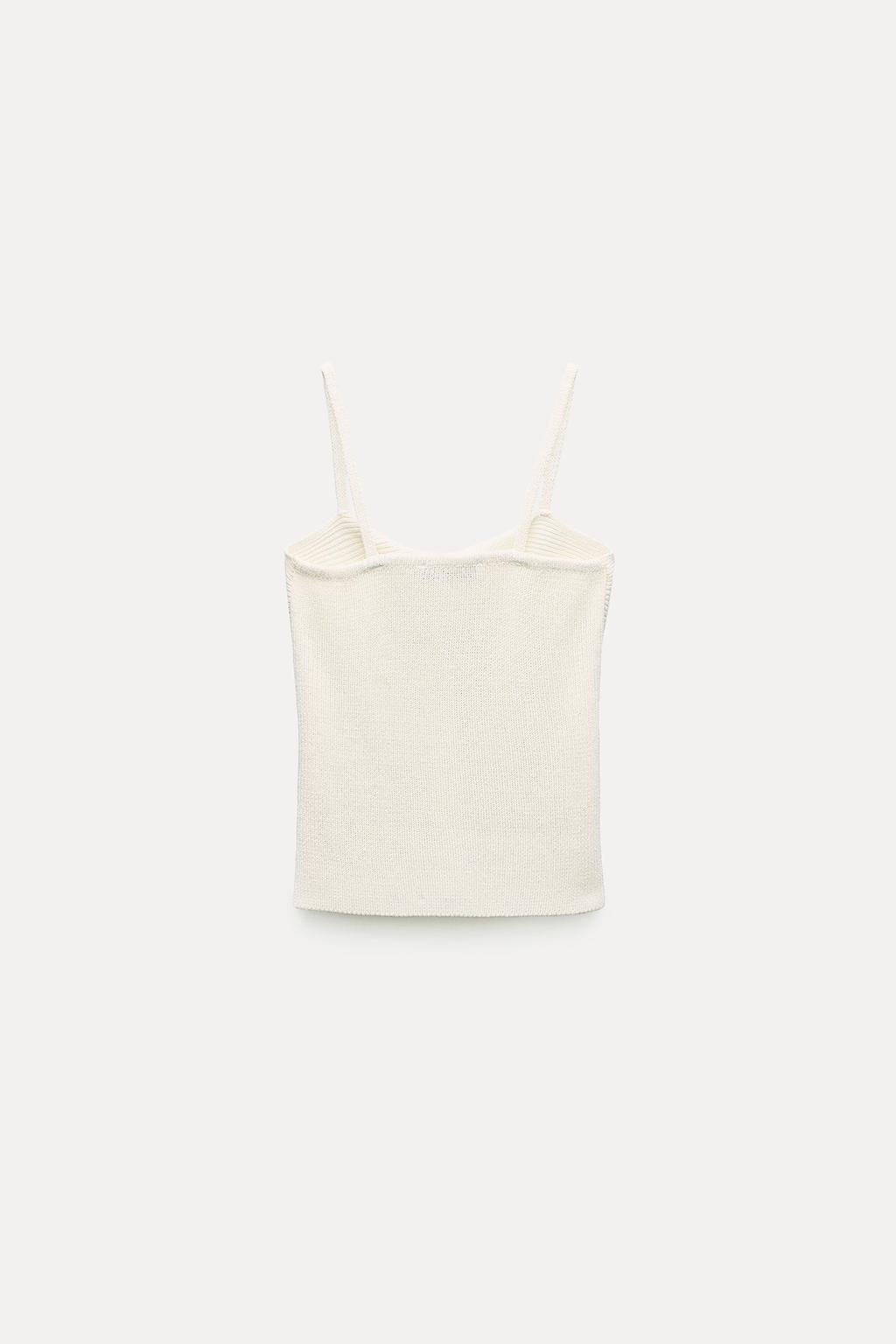 PLAIN LINEN BLEND KNIT TOP WITH KNOT DETAIL - Zara фото 4
