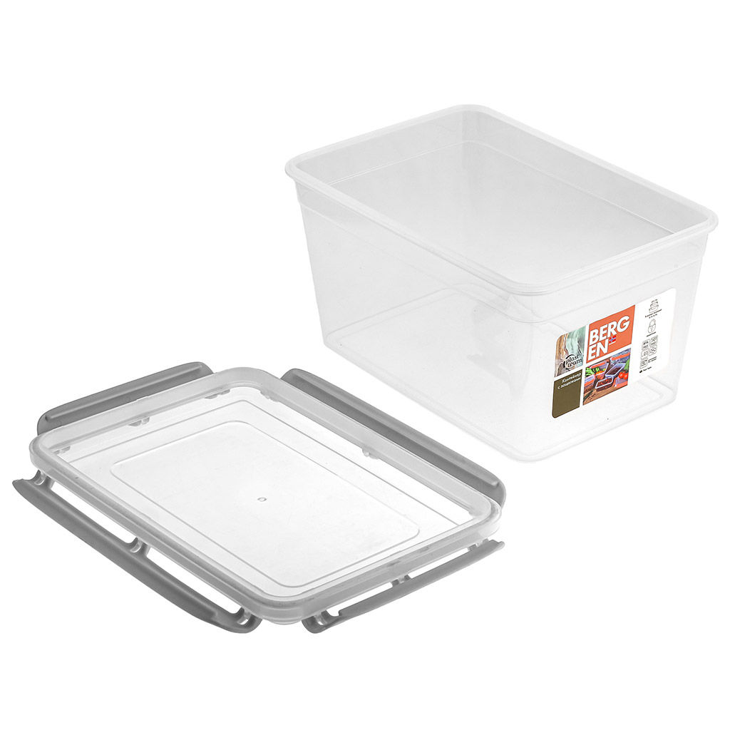 Bergen Контейнер для продуктов пластмассовый 4,5л, 25,8х17,9х15см, с защелками, пепельный жемчуг, подходит для СВЧ (Россия) - Домашняя мода фото 5