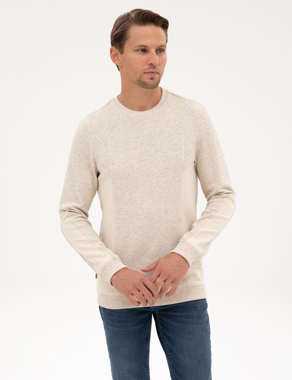 Bej Regular Fit Sweatshirt - Pierre cardin фото 3