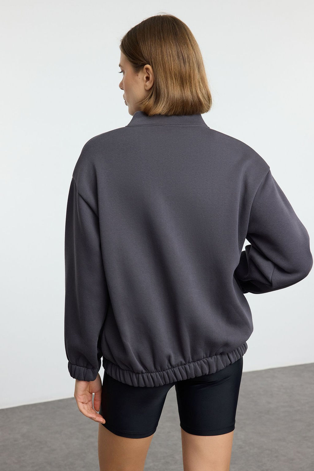 Antrasit Fermuarl? Oversize/Genis Kal?p Kal?n Ici Polarl? Orme Sweatshirt TWOAW25SW00122