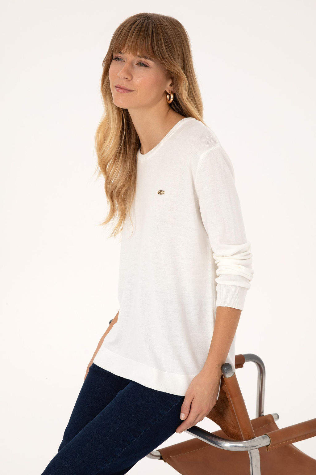 Kad_n Ekru Bisiklet Yaka Basic Kazak - U.s. polo assn фото 3