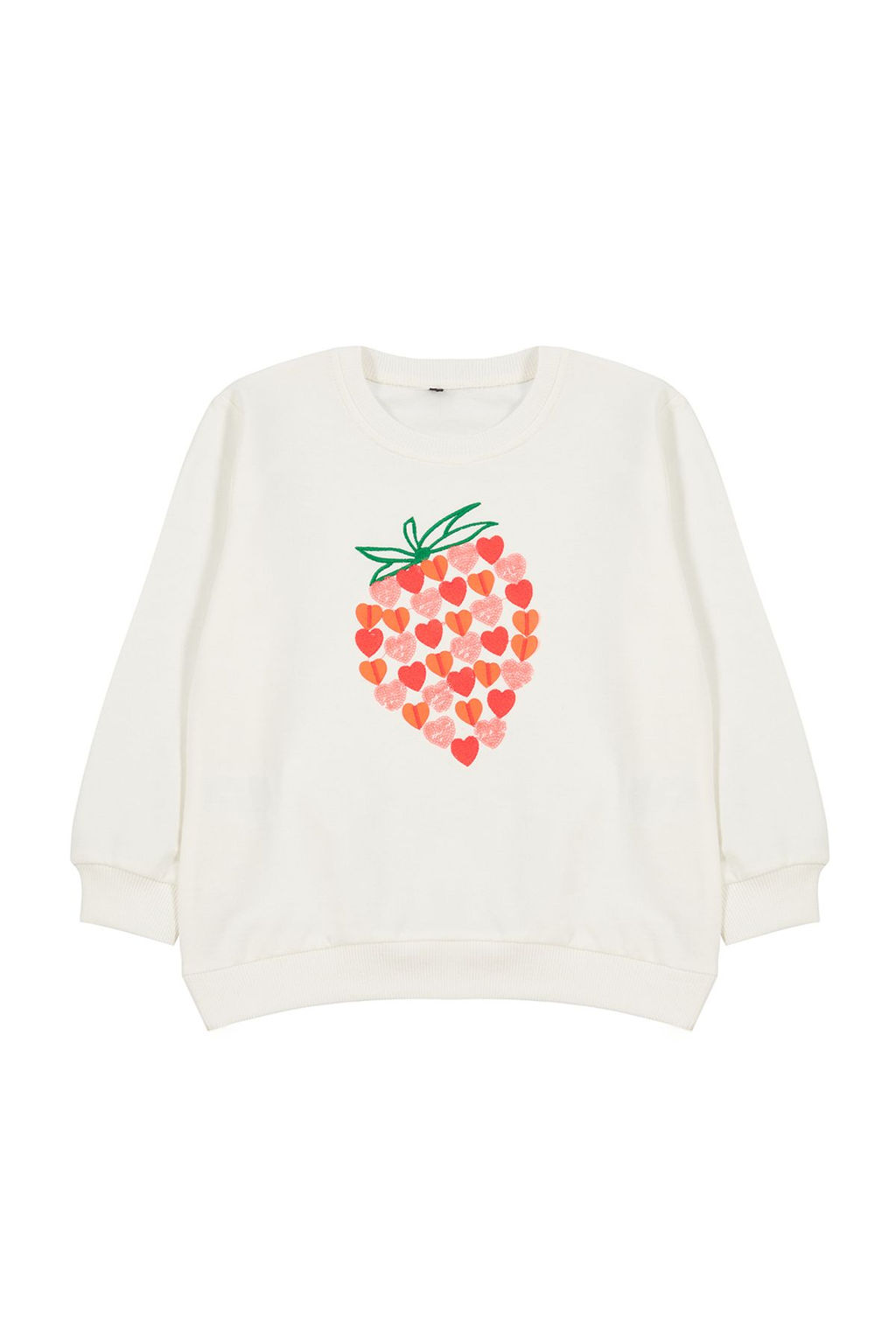 Ekru*001 K?z Cocuk Mevsimlik-Ince Cilek Desenli Orme Sweatshirt TKDAW25SW00001