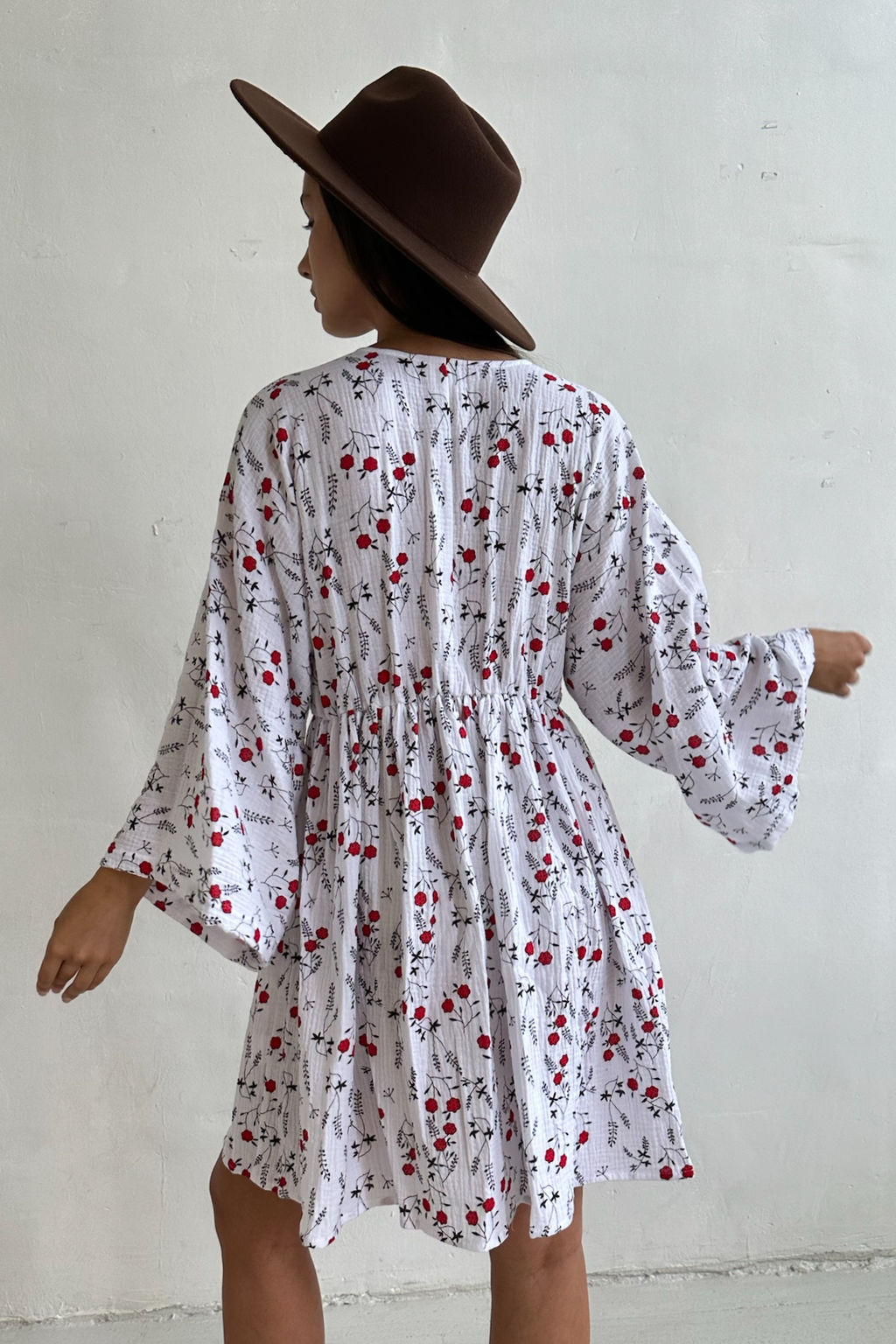Платье муслин FLOWER030/06/Белый, красный