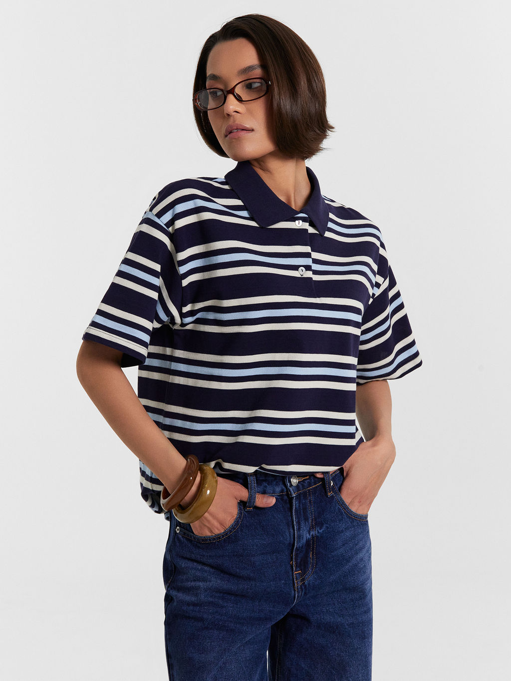 Поло женское синее в полоску