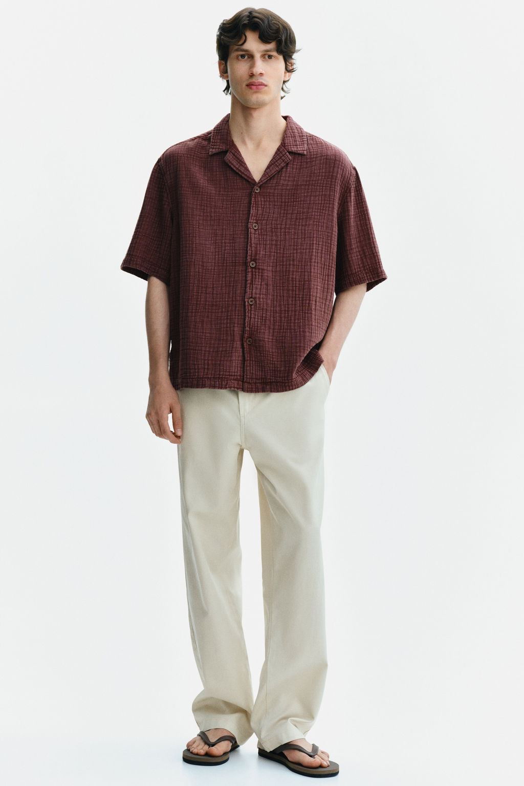 Camisa de muselina de manga corta Relaxed Fit - H&m фото 5