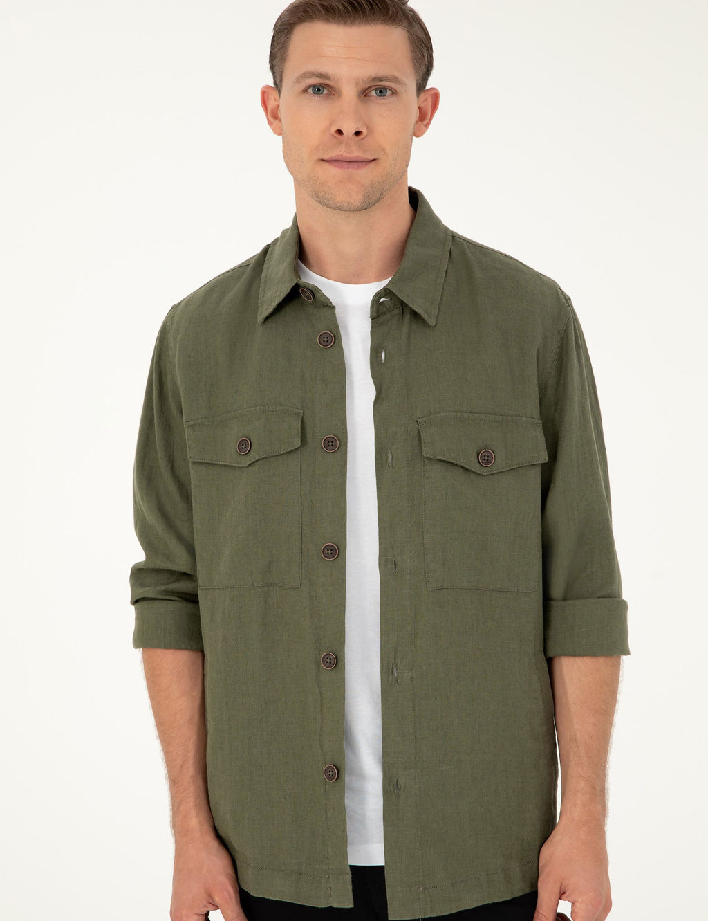 Рубашка с длинным рукавом стандартного кроя цвета хаки - Cacharel фото 4