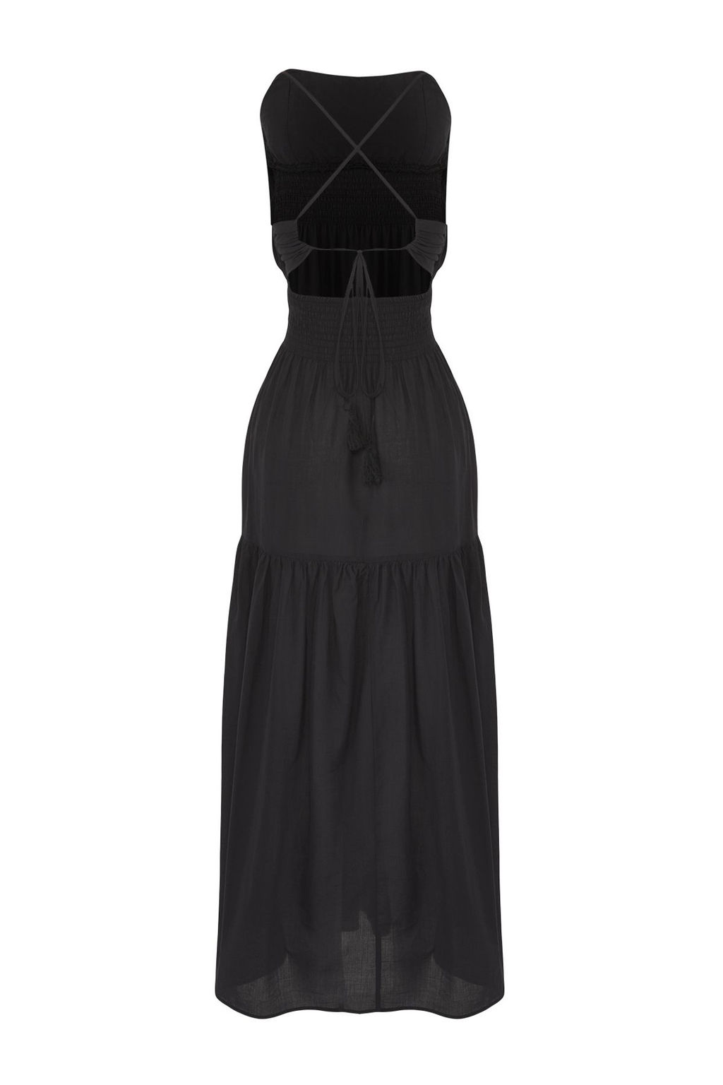 Trendyolmilla Siyah Oversize Maxi Dokuma 100% Pamuk Plaj Elbise TBESS25EL00125