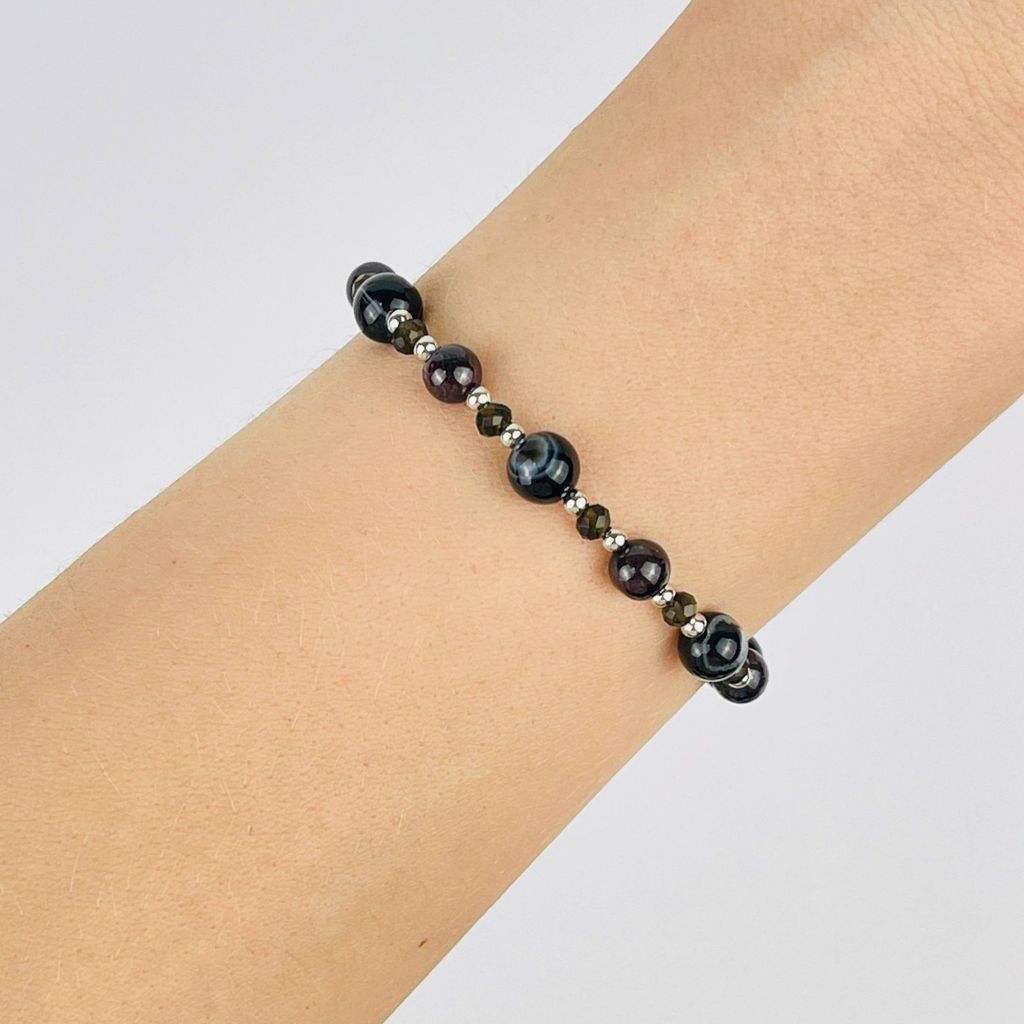 Браслет регулируемый из Агата, Граната и Обсидиана - Радуга самоцветов фото 2