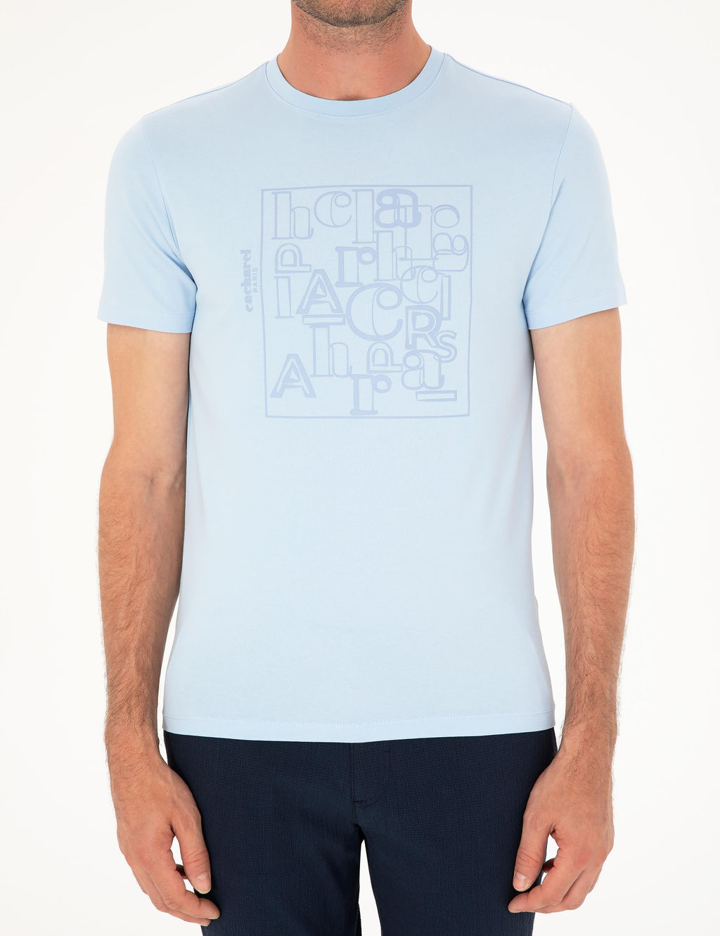 Голубая зауженная футболка с круглым вырезом - Cacharel фото 6