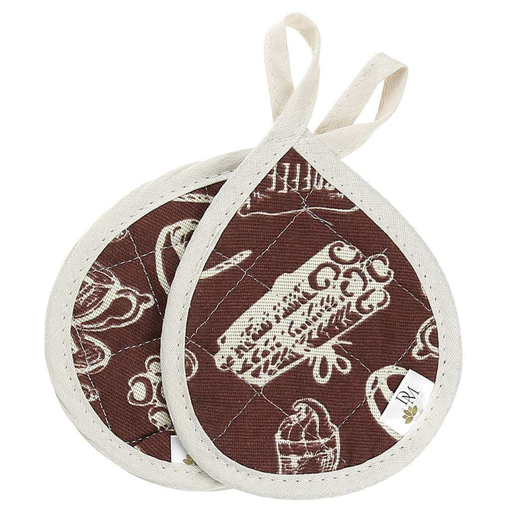 Кухонный комплект Эспрессо, вид 1: прихватка 18х16см форма Капелька - 2шт, рогожка 171г/м2, хлопок 100%, наполнитель - ватин 280г/м2, на пластмассовом подвесе, Домашняя мода (Россия)  фото 2