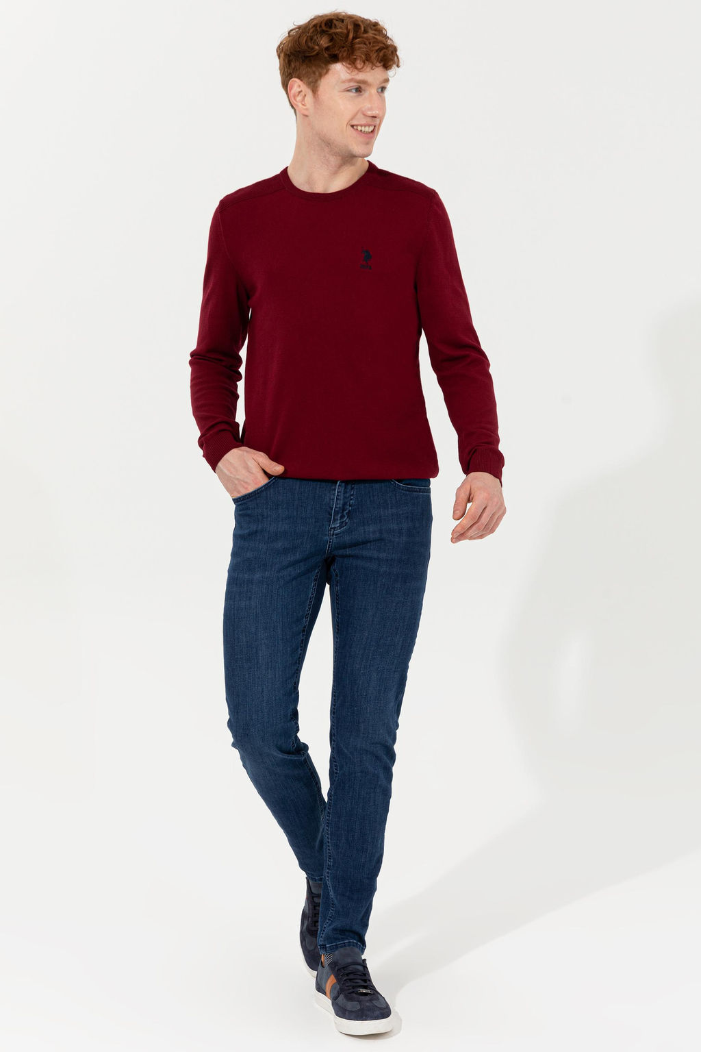 Свитер G081SZ0TK бордово-красный из хлопка