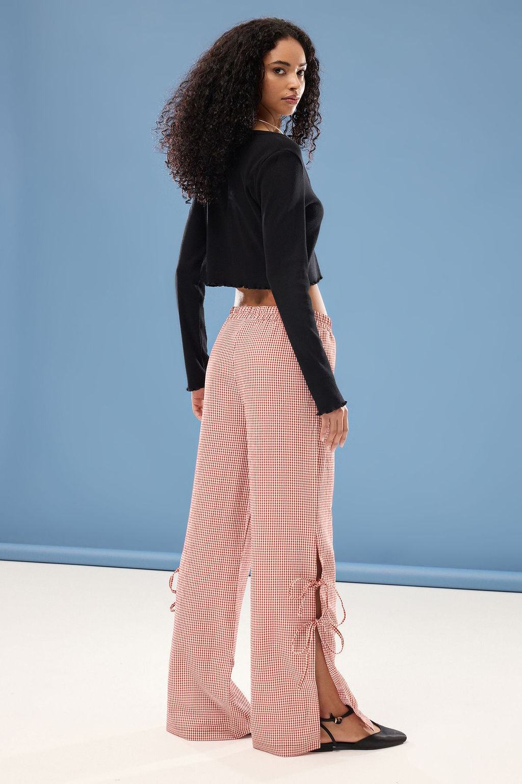 Kiremit Potikare Yandan Y?rtmacl? Beli Lastikli Genis Paca Dokuma Pantolon TWOSS25PL00022