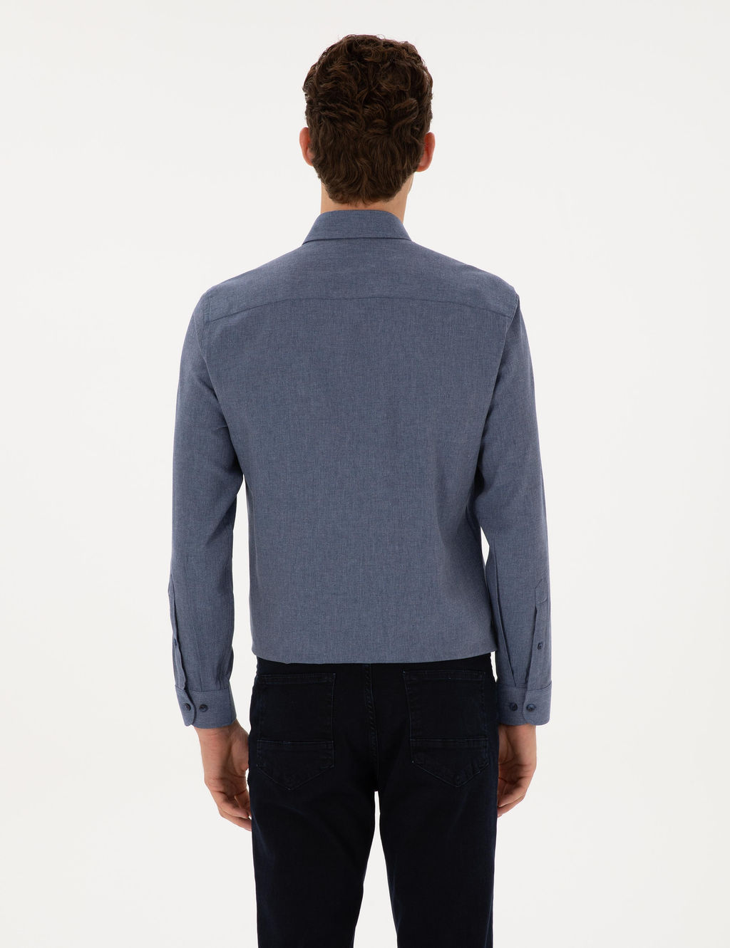 Koyu Mavi Flanel Dokulu Slim Fit Uzun Kollu G_mlek - Pierre cardin фото 5