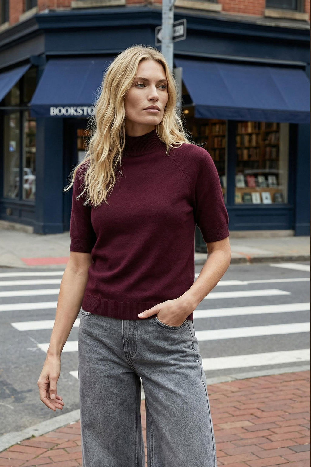 Bordo Merserize Gorunumlu Premium Iplik/Ozel Iplik Basic Ince Triko Bluz TWOAW24BZ00005