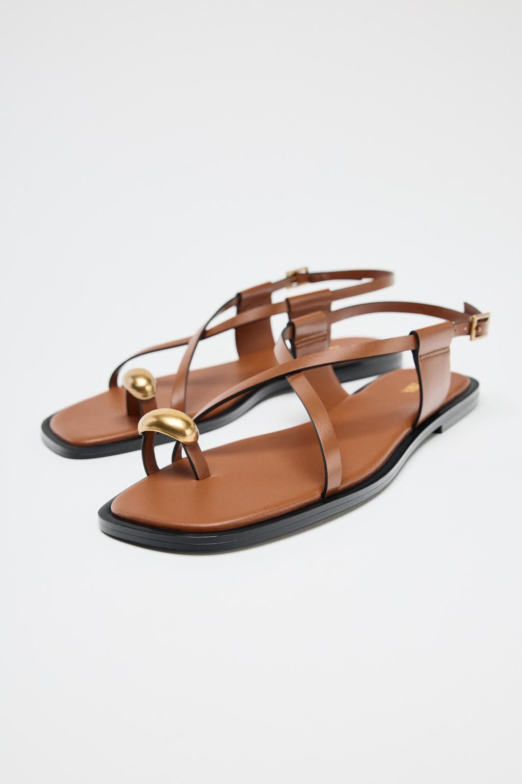 FLAT SANDALS WITH METAL TOE DETAIL - Zara фото 3