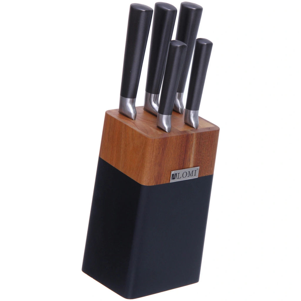 Набор ножей "SHEF" 6предметов (5ножей+подставка), черная ручка