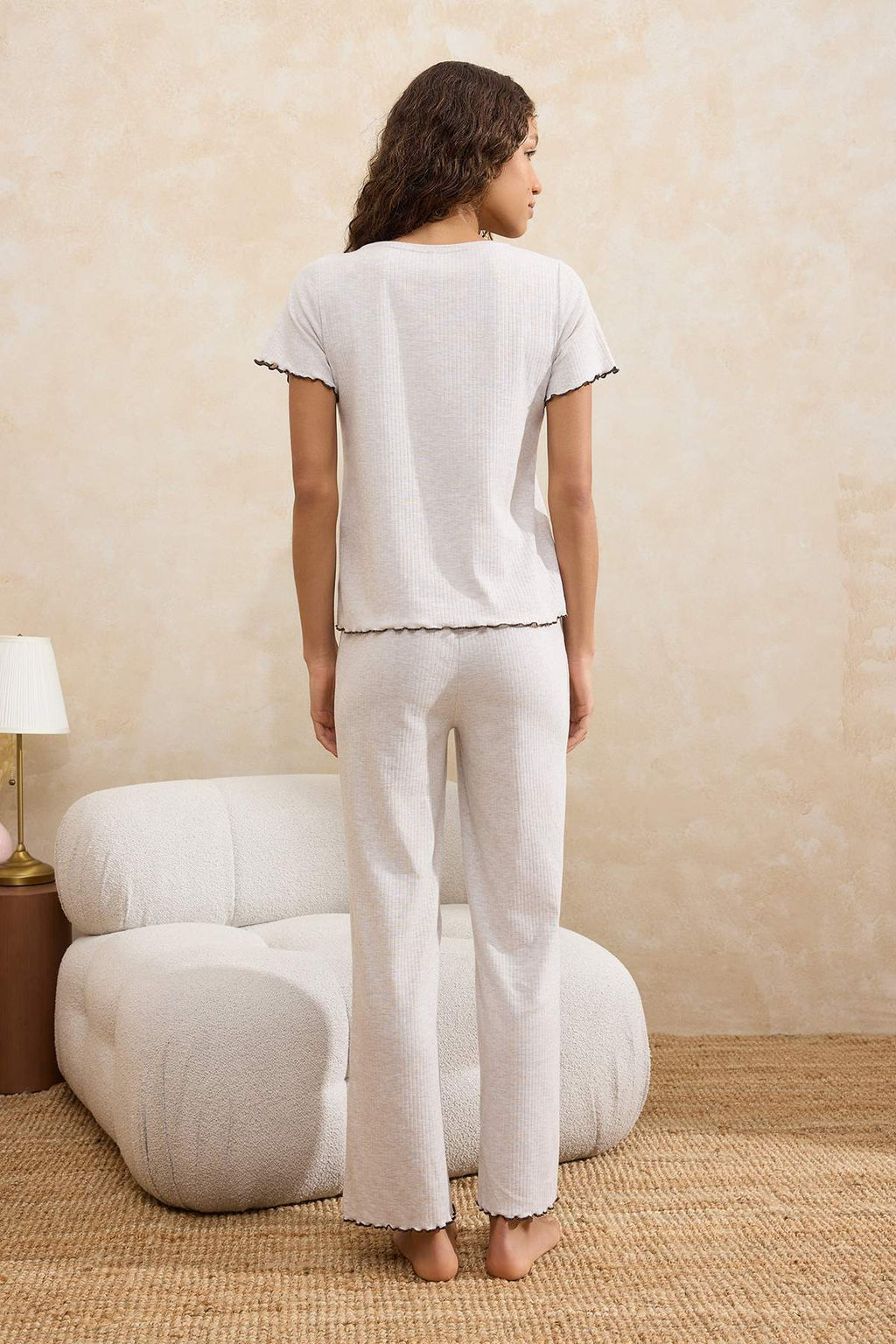 Bej Melanj Baby Overloklu Fitilli Orme Pijama Tak?m? THMSS26PT00057 - Trendyolmilla фото 4