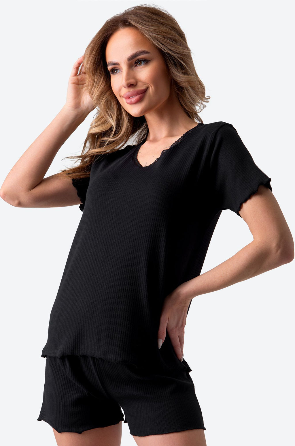 Женская пижама с шортами в рубчик Happy Fox  фото 9