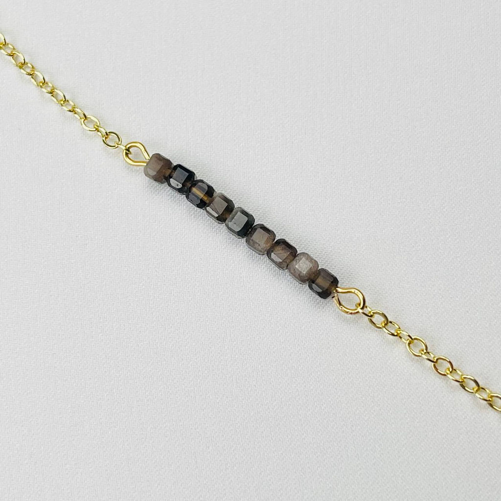 Колье на цепочке с камнем Обсидиан и подвеской "Колибри" 46 см +