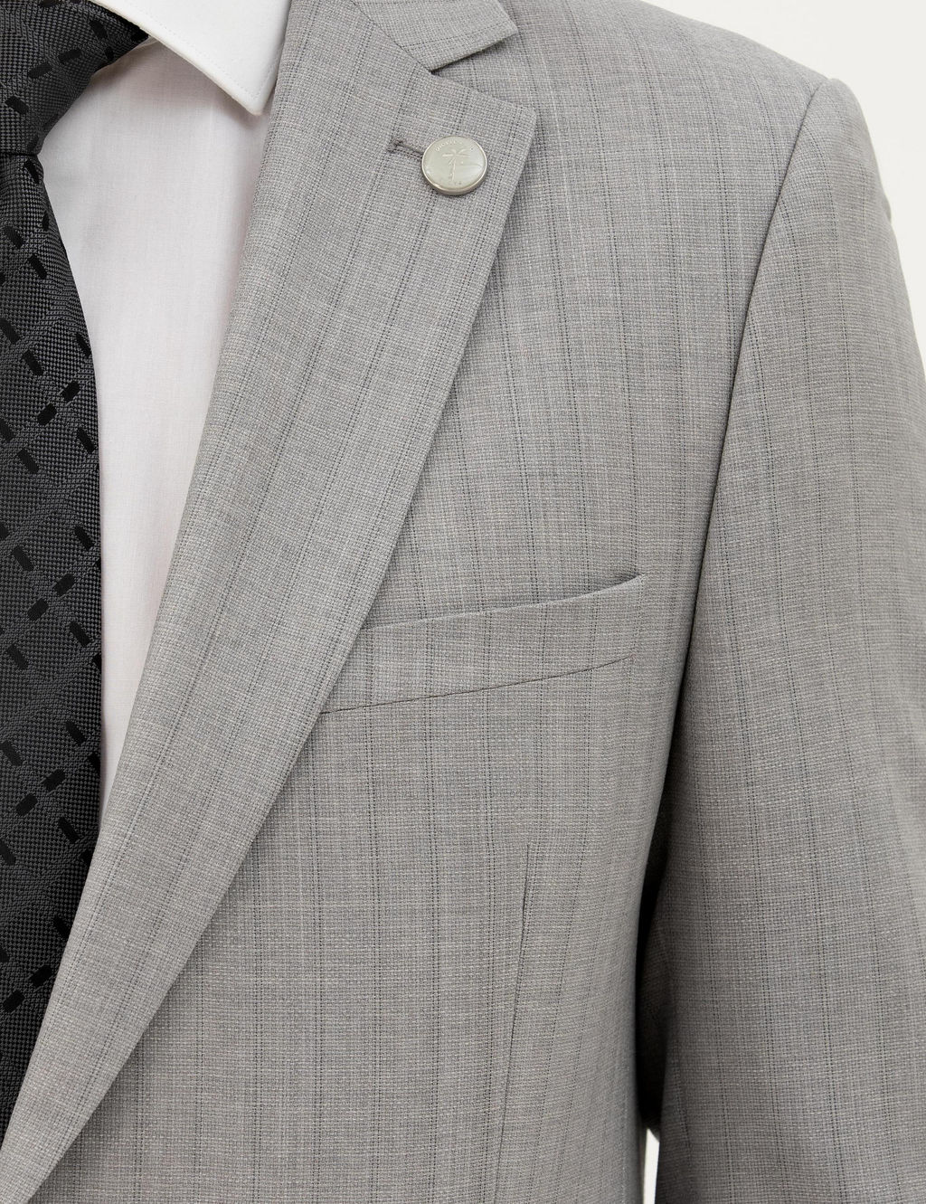 Gri Ex. Slim Fit %100 Y_n _izgili Tak_m Elbise